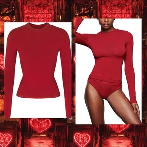 Skims Cotton Jersey Long Sleeve T-Shirt Brick New